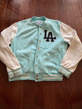 Urban Heritage Mint & White LA Varsity Jacket for Kids